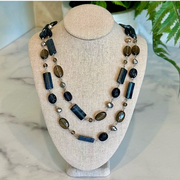 Jewelry - Beaded Double Strand Necklace Blue Smoky Quartz